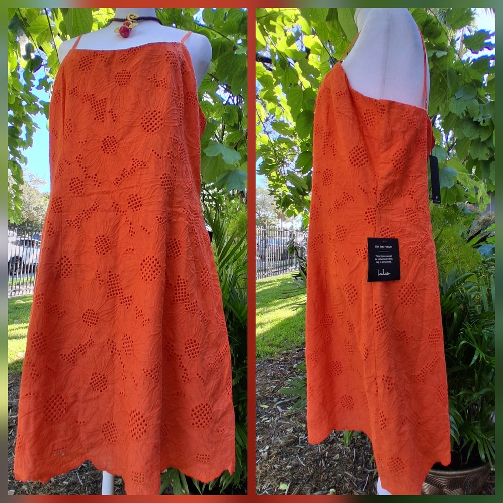 🔥NWT Lulus SUNNY GLOW EMBROIDERED Dress XL & FREE GIFT - Picture 2 of 16